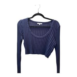Cotton Citizen Navy Ribbed Long Sleeve Crop Top